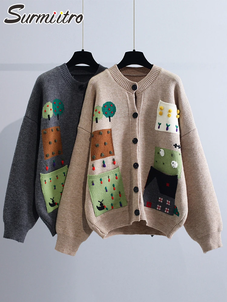 

SURMIITRO Y2k Свободный вязаный кардиган для женщин 2021 Модный осенне-зимний винтажный Японский Корейский стиль длинный рукав женский свитер