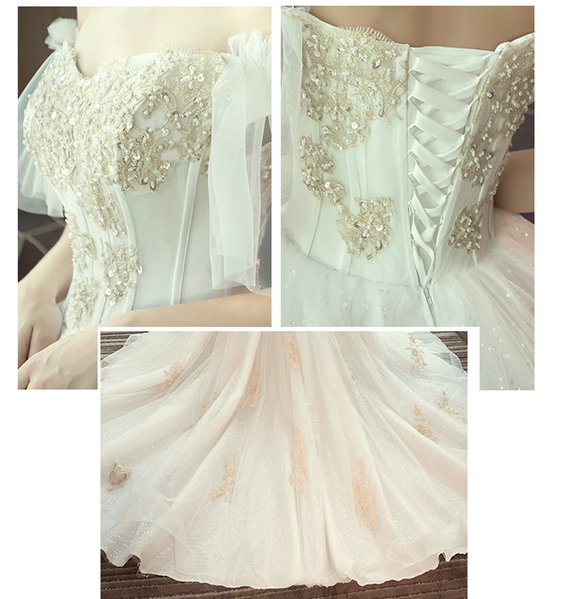 

High-Grade Beads Appliques Lace Robe De Mariee Vestido Boho Wedding Dress Boat Neck Elegant