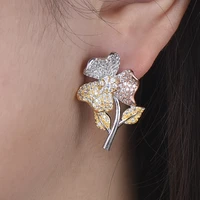 larrauri lovely girls jewelry statement earrings fashion korean flower earrings cubic zirconia earrings boucle doreille