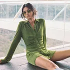 Детская рубашка с отложным воротником, платья для женщин пикантные Клубные вечерние с длинными рукавами, на пуговицах, сексуальное мини-платье Праздник 2021; Сезон весна; Женская блузка Vestidos