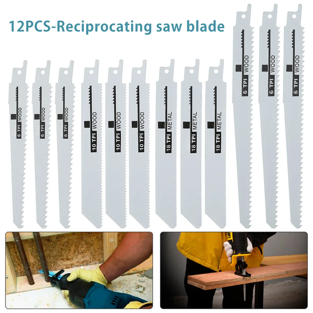 

12 Pcs/Set Reciprocating Saw Blades Sabre Saw Blades Wood Metal PVC Tube Multi Cutting Blade For Power Tools Bosch Makita Dewalt