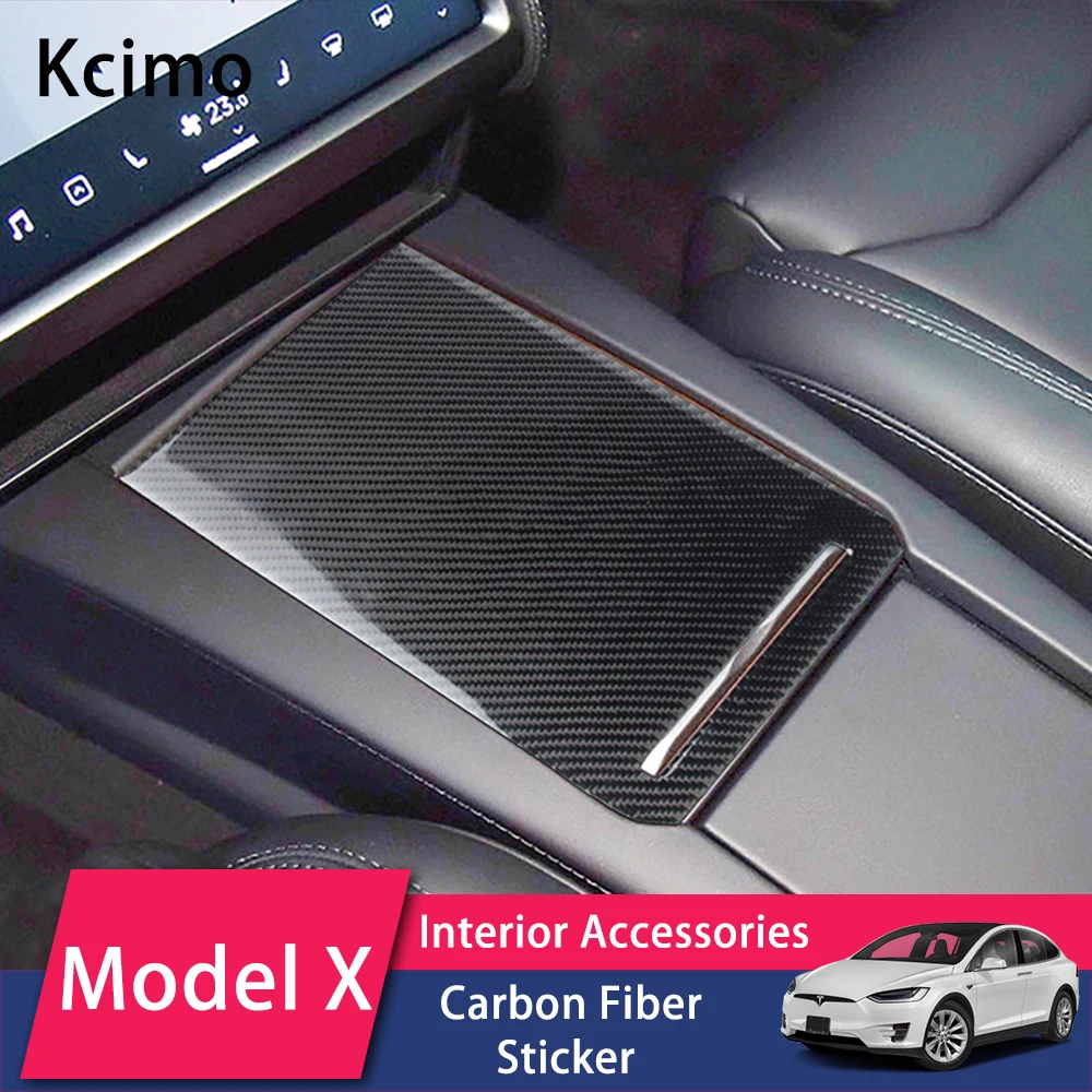 

Carbon Fiber Stickers Car Center Console Armrest Box Decal Protection Film For Tesla Model X 2020 2021