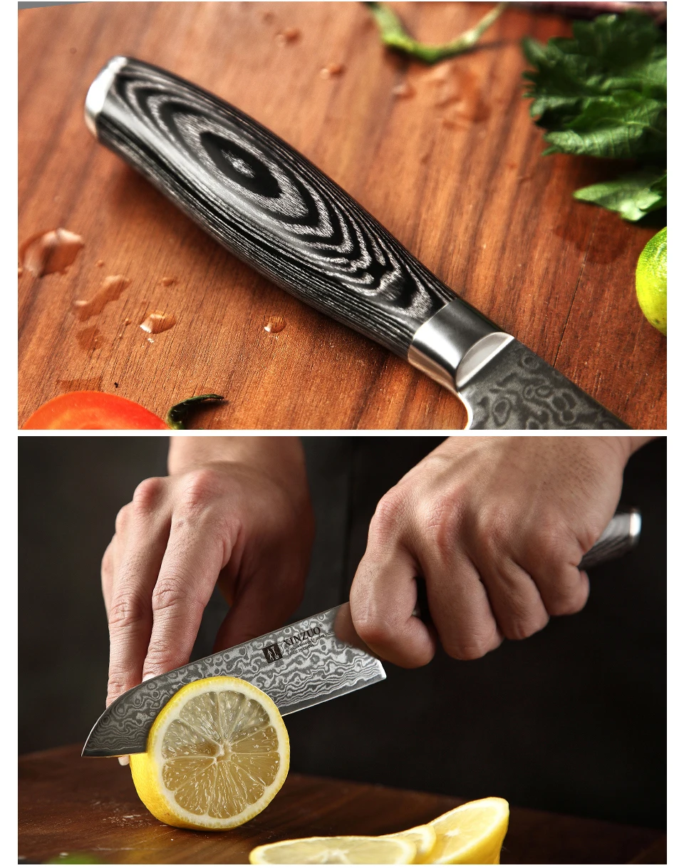 XINZUO 5 дюймов нож Santoku японский 67 слоев Дамасские кухонные ножи VG10 стальной нож повара кованая сталь Pakka деревянная ручка