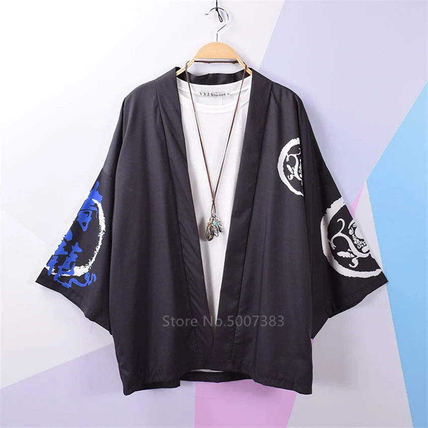 Кимоно в японском стиле Харадзюку винтажный кардиган с драконом уличная одежда