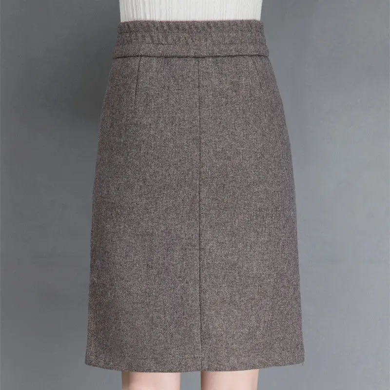 

2021 New Autumn Winter Solid Color Warm A-Line Woolen Skirt Women's Skirts High Waist Elegant Button Skirts Female Pockets Y122