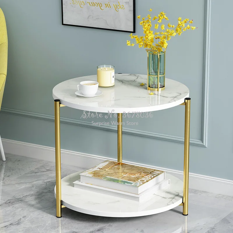 Современный журнальный столик с мраморной текстурой деревянный двухслойный