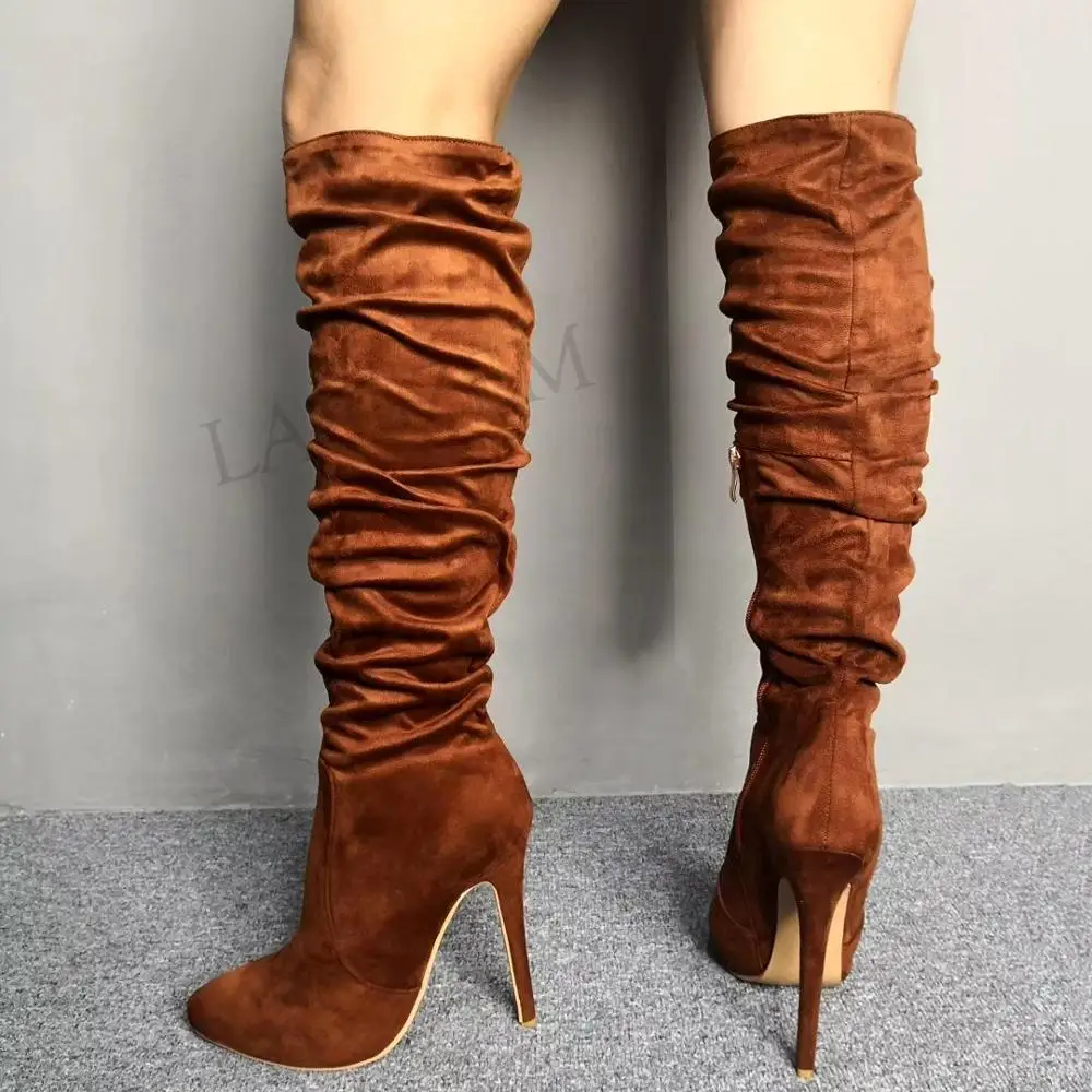 Женские сапоги ручной работы из искусственной замши на молнии сбоку|Сапоги до