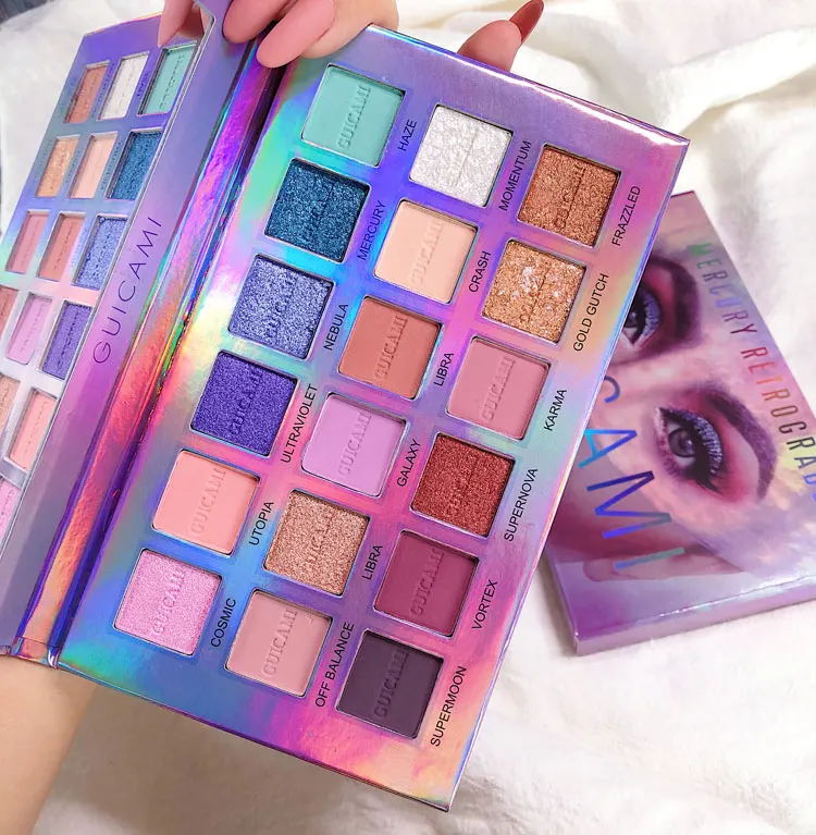 Палитра теней для век 18 цветов сияющий синий металлик мерцающие матовые