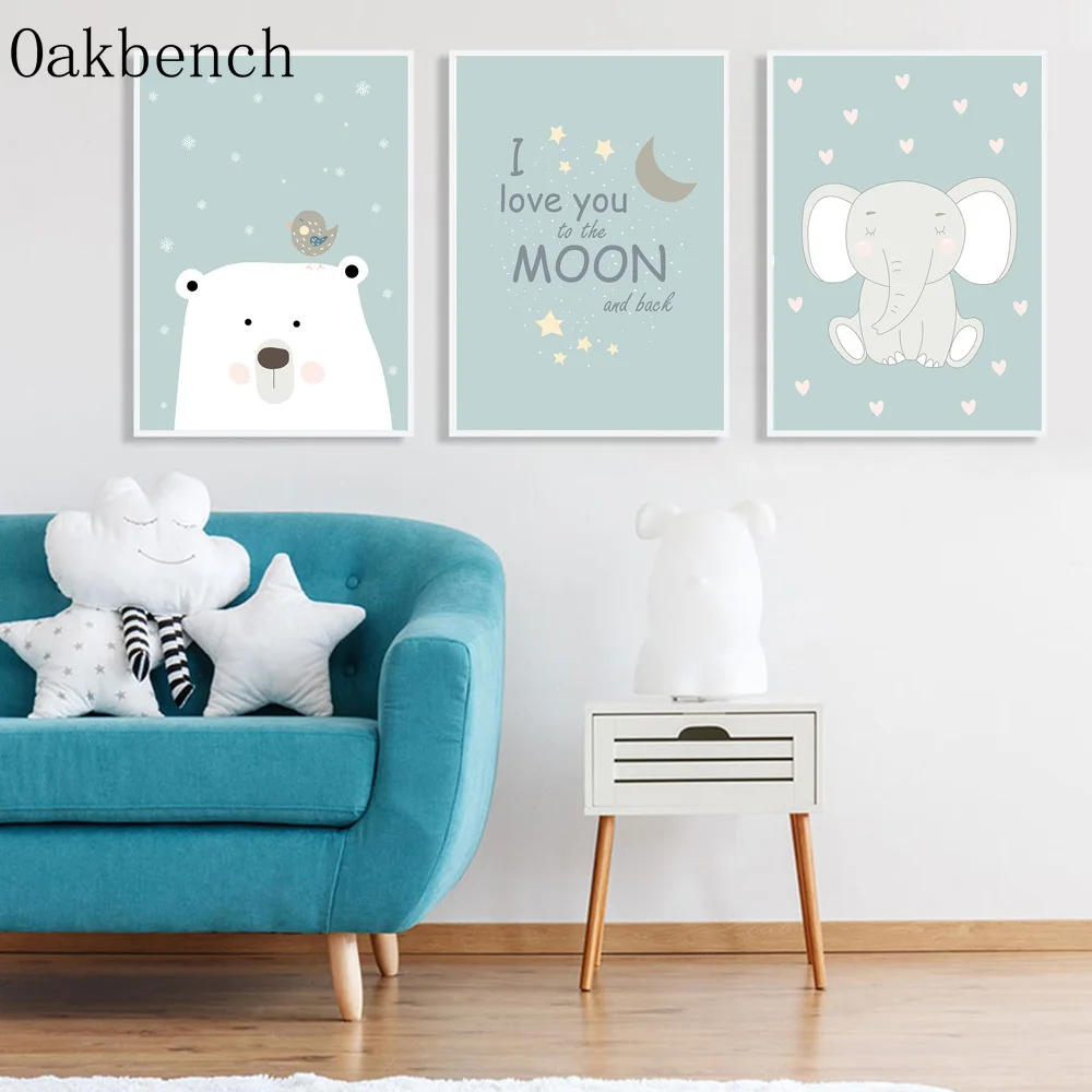 Слон медведь животные печать на стену детский холст картина скандинавский