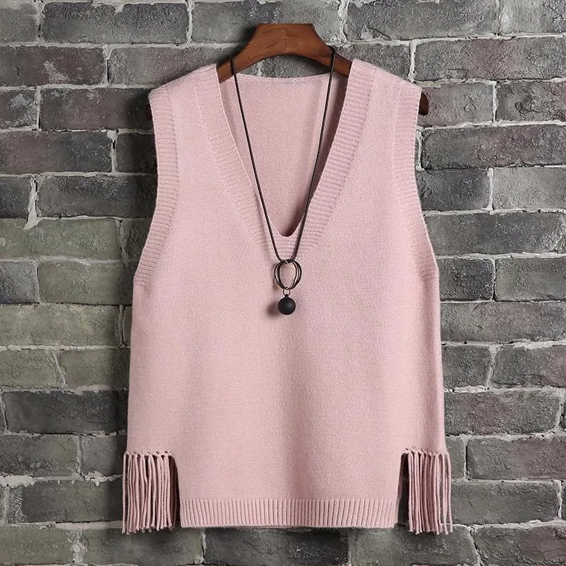 

Sweater Vests Women Winter 2020 Women Casual Loose Knitted Vest Tassel Halter Korean Version of The Wild Spring Jumper Girl