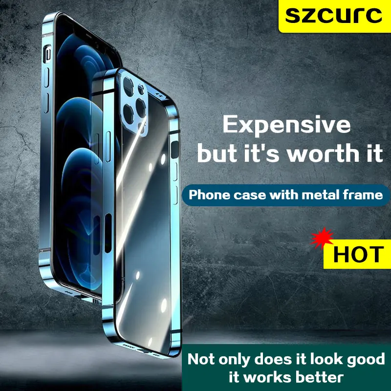 Funda protectora ultradelgada de acero inoxidable para iphone, carcasa de lujo de alta gama con lente todo incluido, antica&iacute;da, para modelos 13 Pro max y 12-0