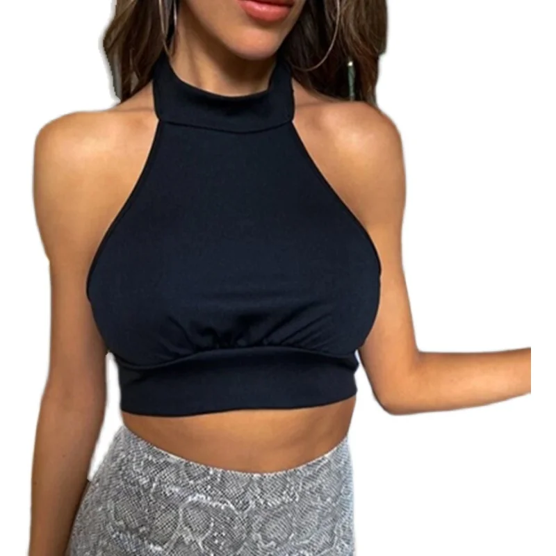 

Spring And Summer New Hot Amazon Black Neck Round Neck European And American Slim Sexy Backless Vest Female 8517