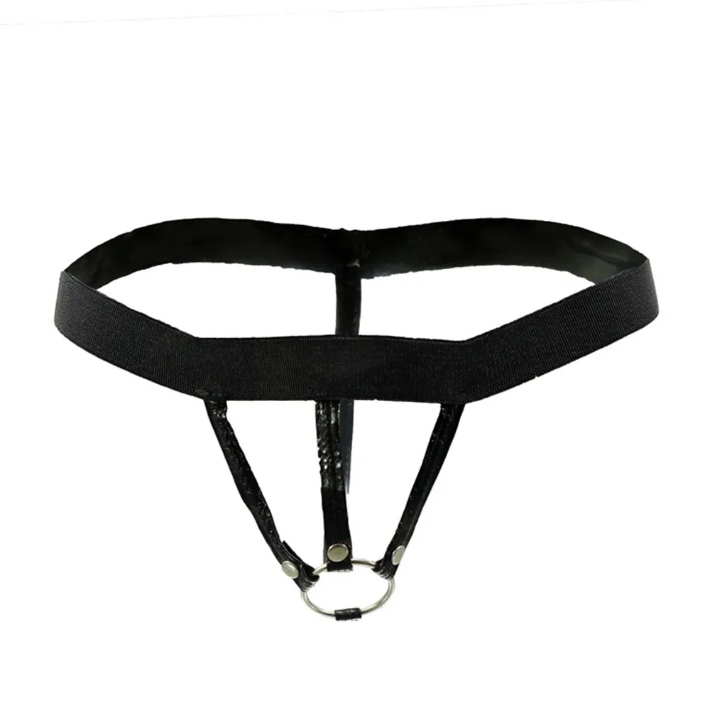 

Men Sexy Fashion Faux Leather Striped Sexy Thong T-Pants Panties Underwear