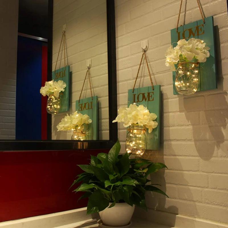 Топ набор из 2 банок каменщика бра деревенский домашний декор настенные