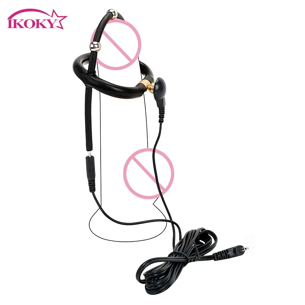 IKOKY электрошок токопроводящей головка пениса кольцо из силикона товары для