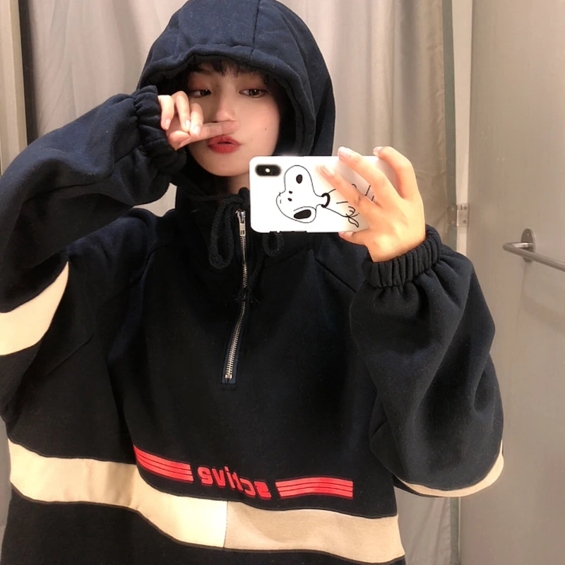 

Женский свитер с капюшоном, утепленное Свободное пальто с флисовой подкладкой в Корейском стиле, осень и зима 2020