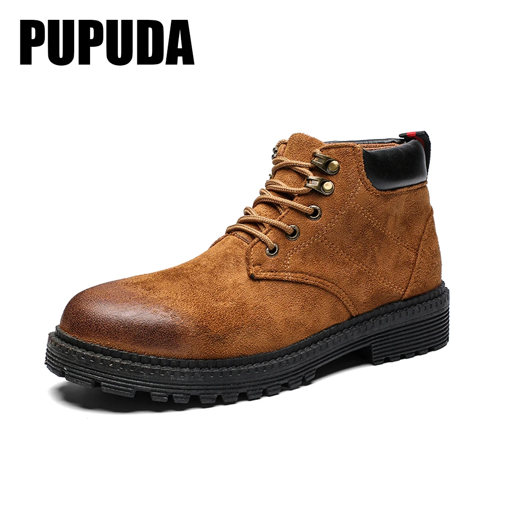 

PUPUDA Classic Men Punk Ankle Boots Faux Leather Lace Up Footwear For Autumn Winter Men's Boots Fashion Shoes for Men