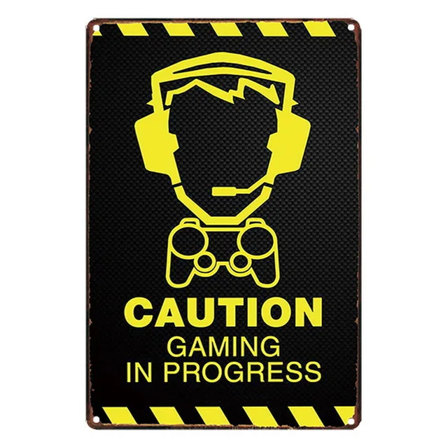 

Caution Gaming In Progress Tin Sign Vintage Wall Plaques Internet Cafe Bar Game Metal Poster Home Decoration Word Iron Painting
