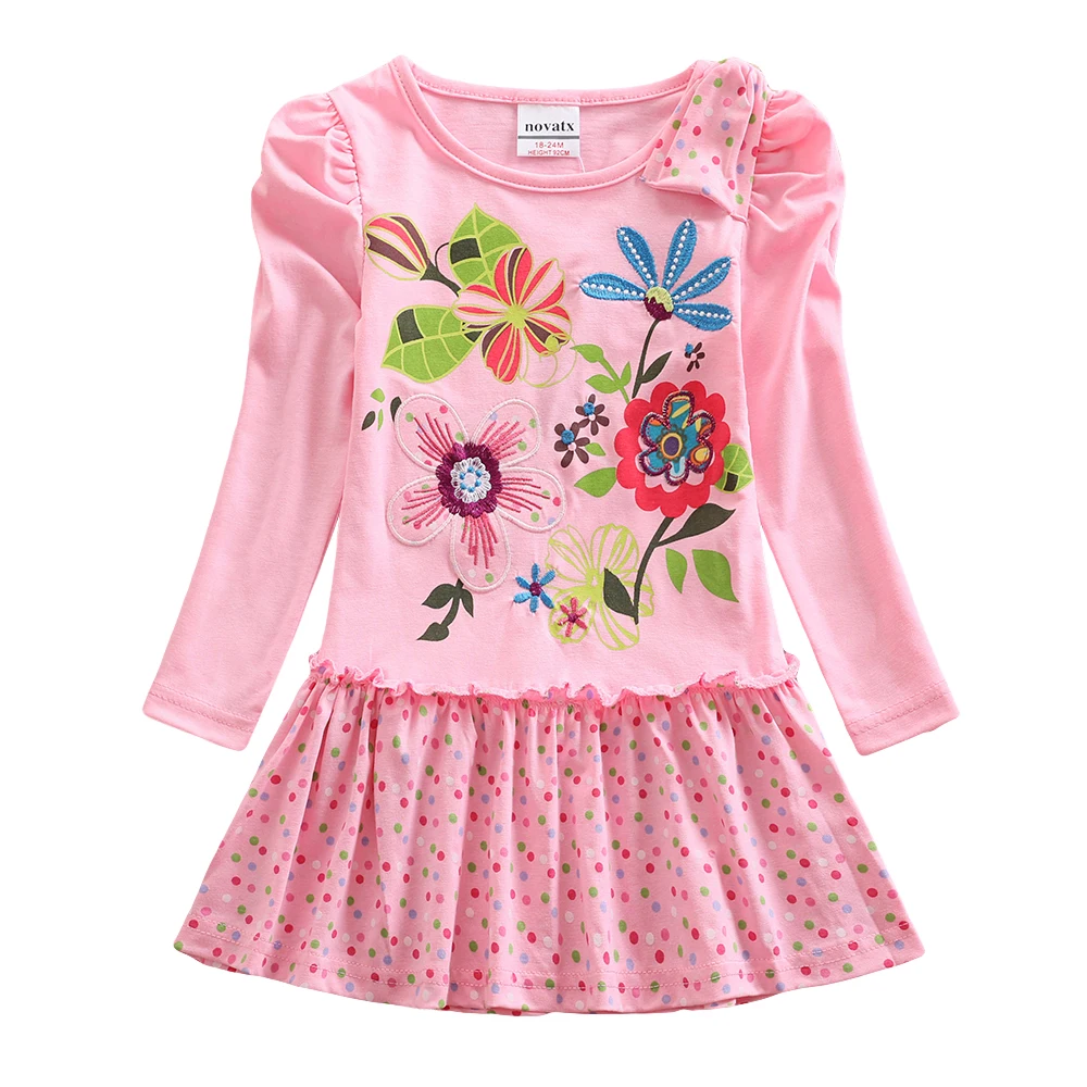 Платье для девочек бренд Vestidos INFANTIL детская одежда для девочек длинные рукава с цветочным рисунком для девочек платье трапециевидной формы для девочек h5802 - Цвет: LH5795 pink
