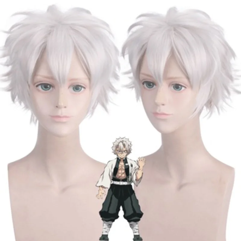 

TakerlamaAnime Demon Slayer Kimetsu no Yaiba Shinazugawa Sanemi Short Wig Cosplay Costume Men Synthetic Hair Role Play Wig