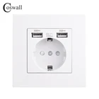 COSWALL, Россия, Испания, настенная розетка стандарта ЕС, USB-порт, простая панель для ПК, черный, белый, серый, серия E20, полный раугол