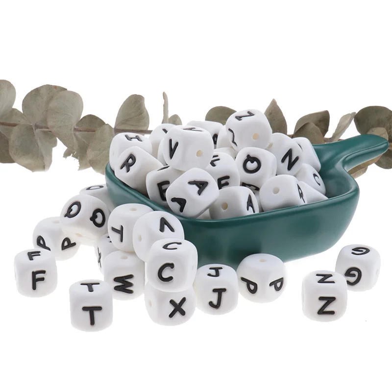 Fkisbox-Cuentas de silicona con letras del alfabeto ingl&eacute;s, mordedor sin Bpa, joyer&iacute;a de dentici&oacute;n para beb&eacute; de grado alimenticio, juguete de ense&ntilde;anza de enfermer&iacute;a, 12mm, 100 Uds.-0