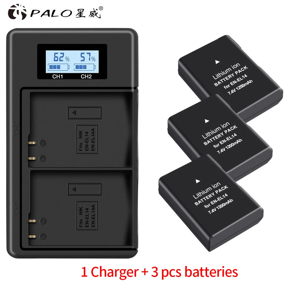 charger and 3battery 2 шт. EN-EL14 EN-EL14a ENEL14 RU EL14 EL14a Батарея+ ЖК-дисплей Dual USB Зарядное устройство для Nikon D3100 D3200 D3300 D5100 D5200 D5300 - Цвет: charger and 3battery