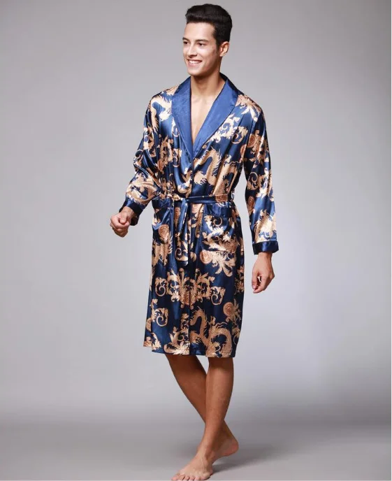 Лидер продаж мужской модный свободный халат с принтом дракона мягкий атласный