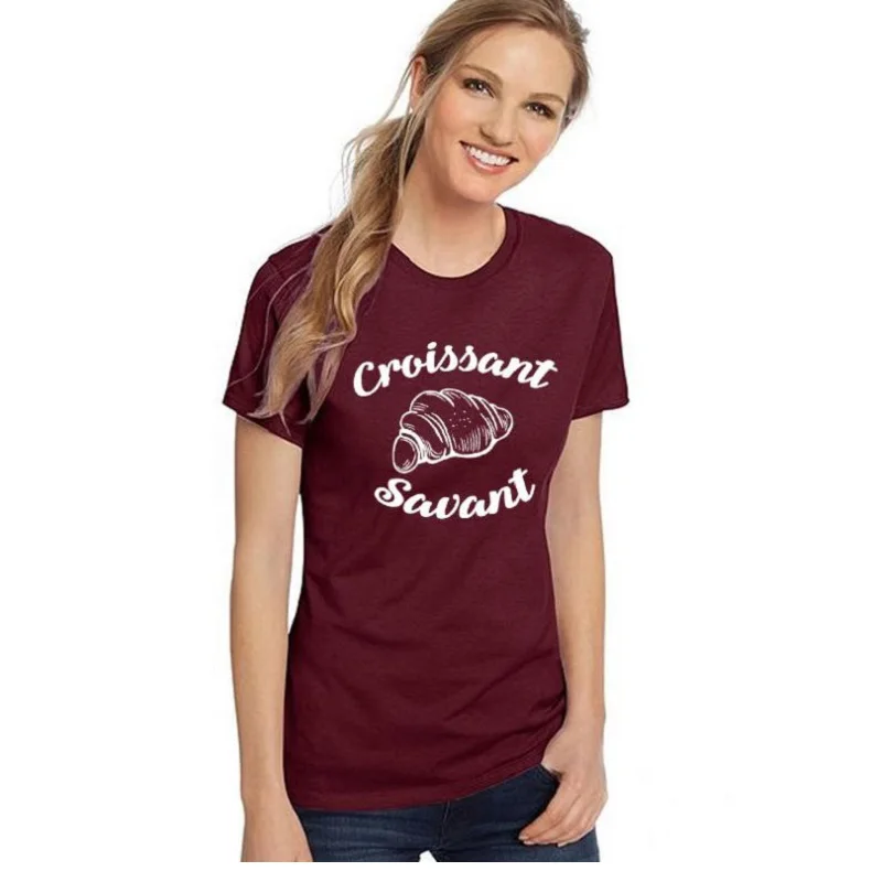 

2019 new croissant sauant creative printed T-shirt Women T Shirts Fashion print T-shirt Funny Short Sleeve Cool Tops