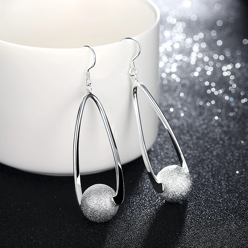

Ball Drop Silver Hoop Earrings For Fashion Girl E133