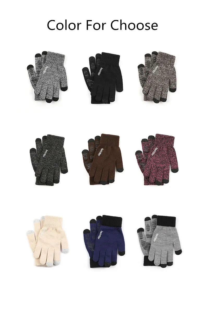 Fashion Touch Screen Gloves Men Women Winter Warm Knitting Mittens Anti Slip Thicken Full Finger Guantes