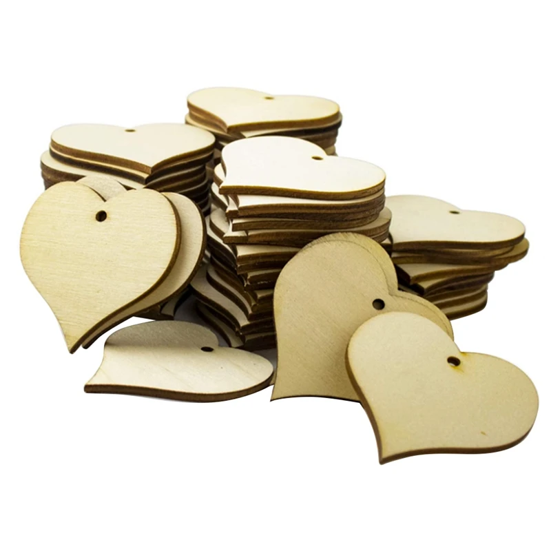 Лучшие 100 штук деревянных сердец Shap пустые деревянные бирки с отверстиями.