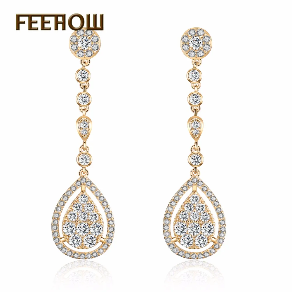 Женские длинные висячие серьги FEEHOW романтические с камнями из фианита для