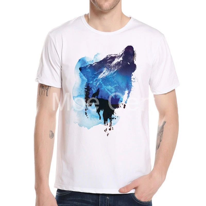 MOE CERF Новая модная брендовая мужская футболка с принтом акварельного волка