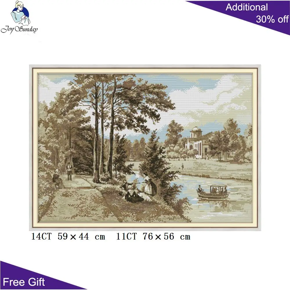 

Joy Sunday The Boating On The River Cross Stitch FA042 14CT 11CT Counted and Stamped Home Decor River Boat Cross Stitch kits
