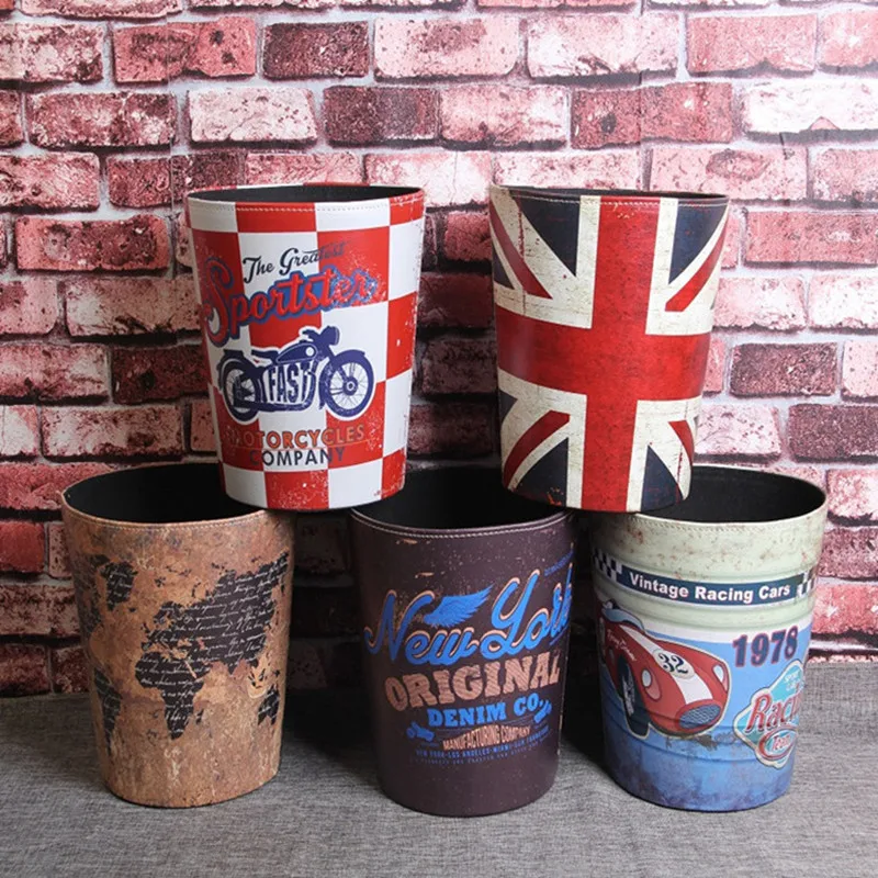 Качественные кожаные круглые мусорные корзины креативная мусорная корзина в