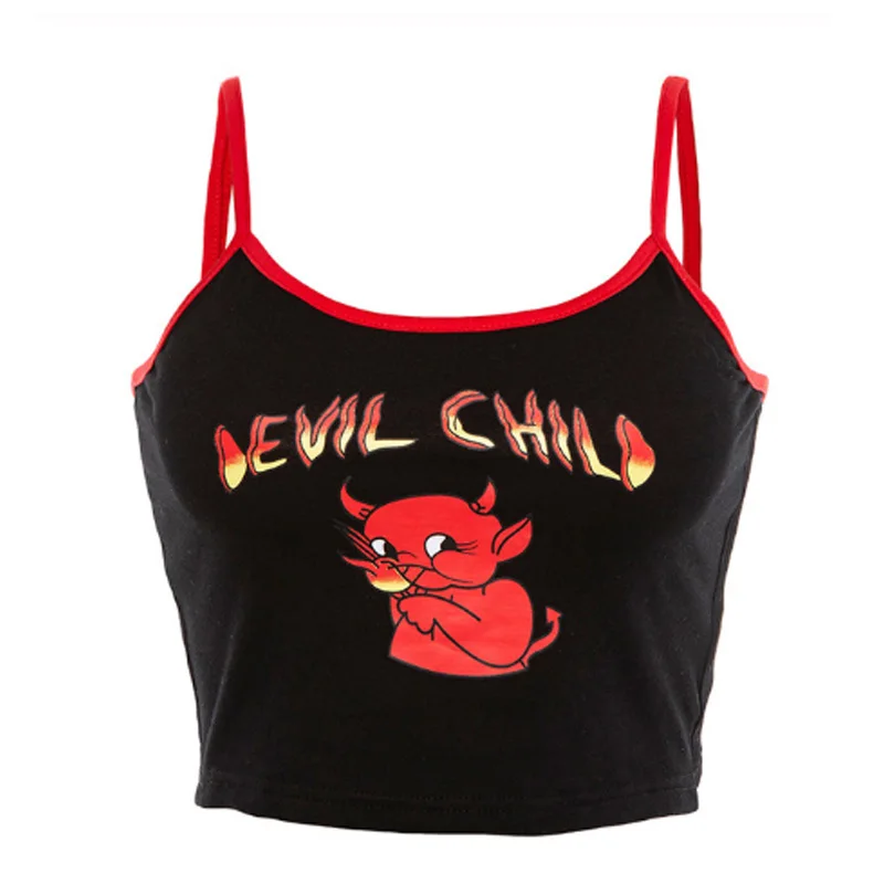 

Модный трендовый женский укороченный жилет с принтом дьявола на Хэллоуин, Повседневная летняя Стильная Женская Клубная одежда, майка с цве...