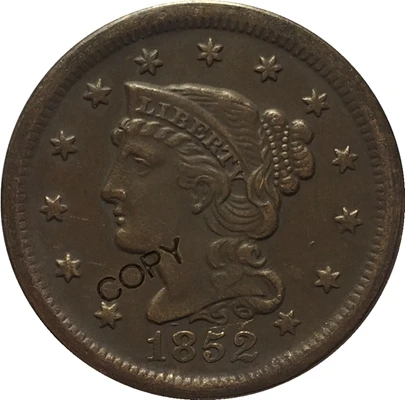1852 США 1839-1857 Заплетенные волосы большой цент копии монет - Цвет: 1852