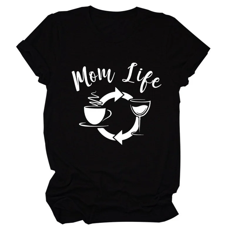 

Женская футболка с принтом вина и кофе, с коротким рукавом и круглым вырезом