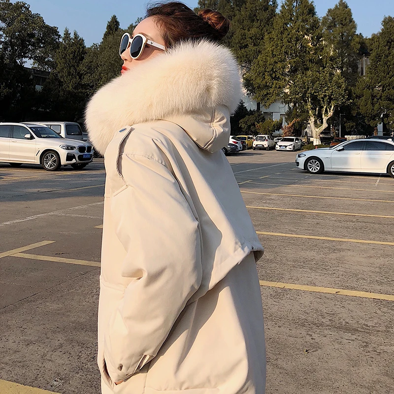 Корейская модная женская пуховая куртка с меховым воротником зимний пуховик для