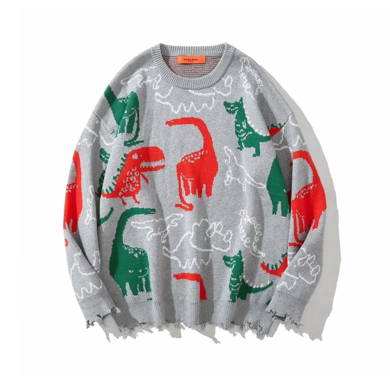 Женский и мужской свитер в стиле Харадзюку Свитер оверсайз виде динозавра
