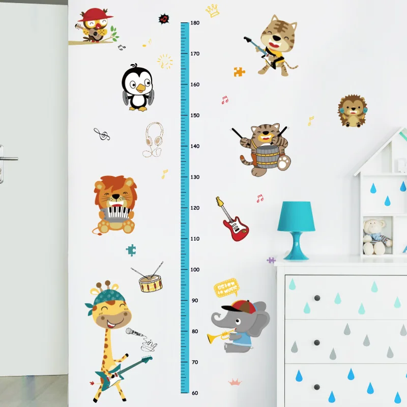 

Cartoon Animals Lion Monkey Giraffe Elephant Height Measure Wall Sticker for Kids Rooms Growth Chart Nursery Room Decor Wall Art
