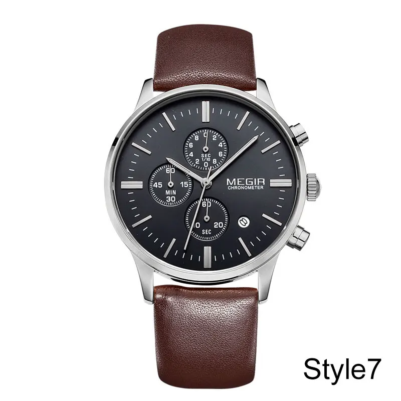 Style7 MEGIR, новинка, модные мужские часы, военные, спортивные, кварцевые часы, кожа, водонепроницаемые, мужские наручные часы, часы для мужчин, Relogio Masculino - Цвет: Style7