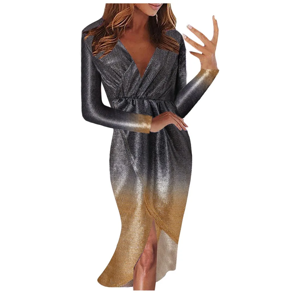 Сексуальное платье с v-образным воротом высокий разрез вечерние Для женщин