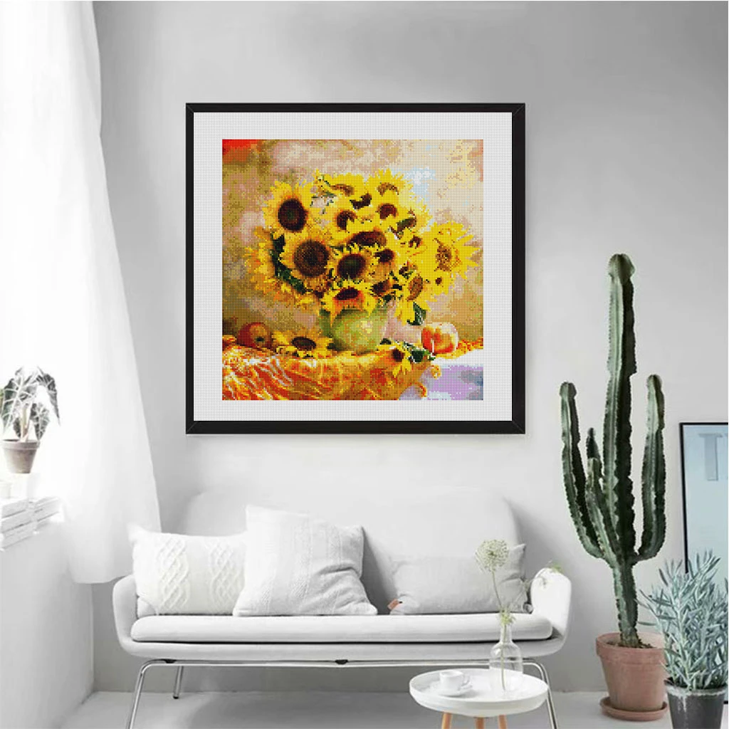 Алмазная 5D картина ваза Подсолнуха с полными квадратными/круглыми стразами