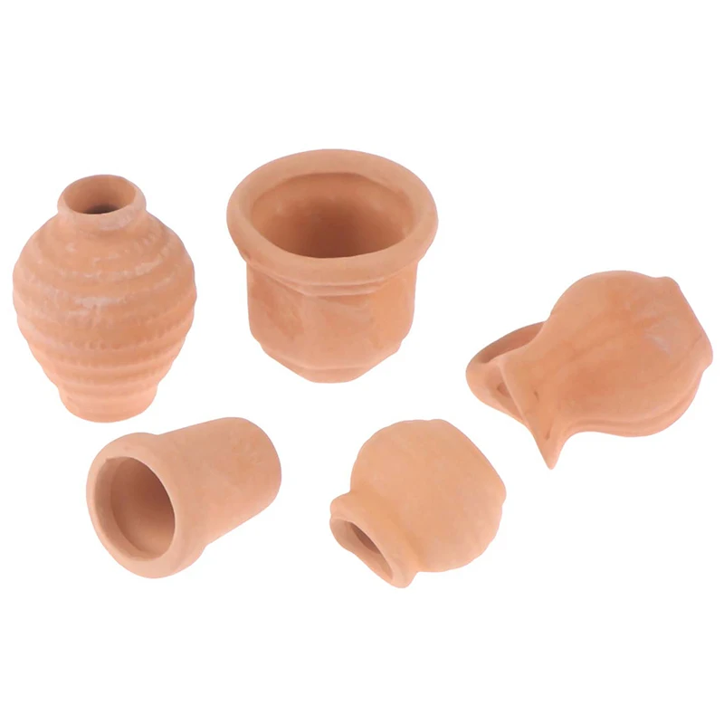 5pcs/lot Cute Vintage Porcelain Flowerpot Vase Jar 1:12 Scale Handcrafted Doll House Miniature | Игрушки и хобби