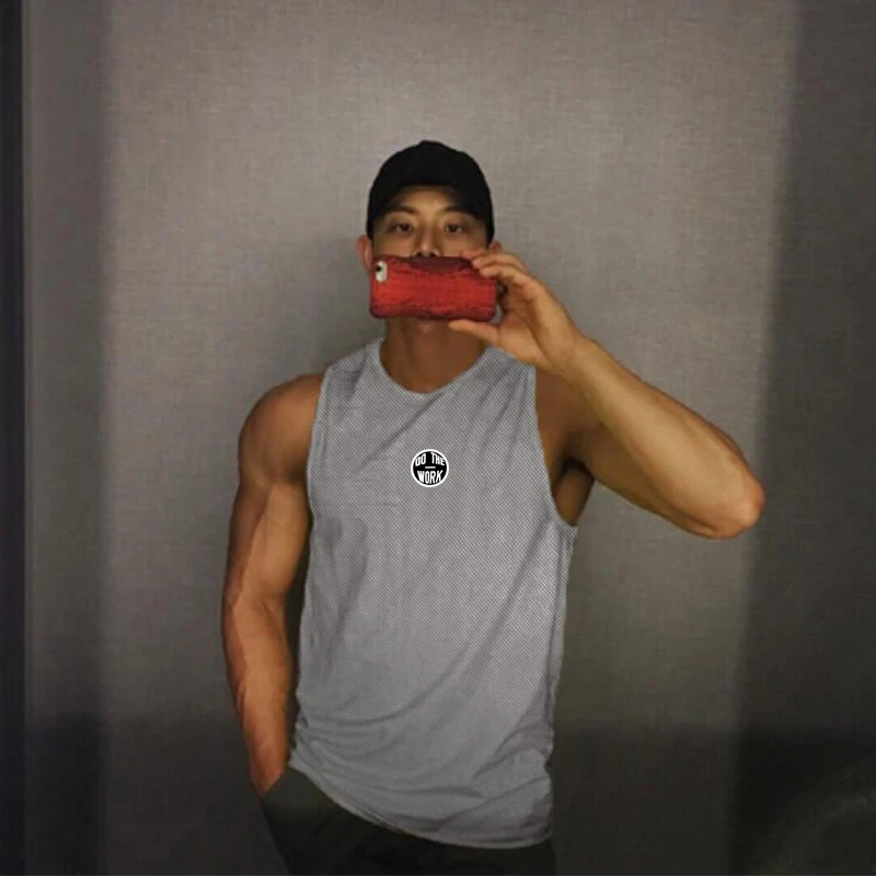 Майка мужская сетчатая для воркаута модная майка без рукавов тренировок