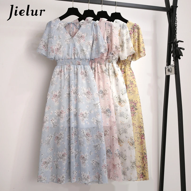 Женское шифоновое платье на шнуровке Jielur винтажное эластичное пляжное с