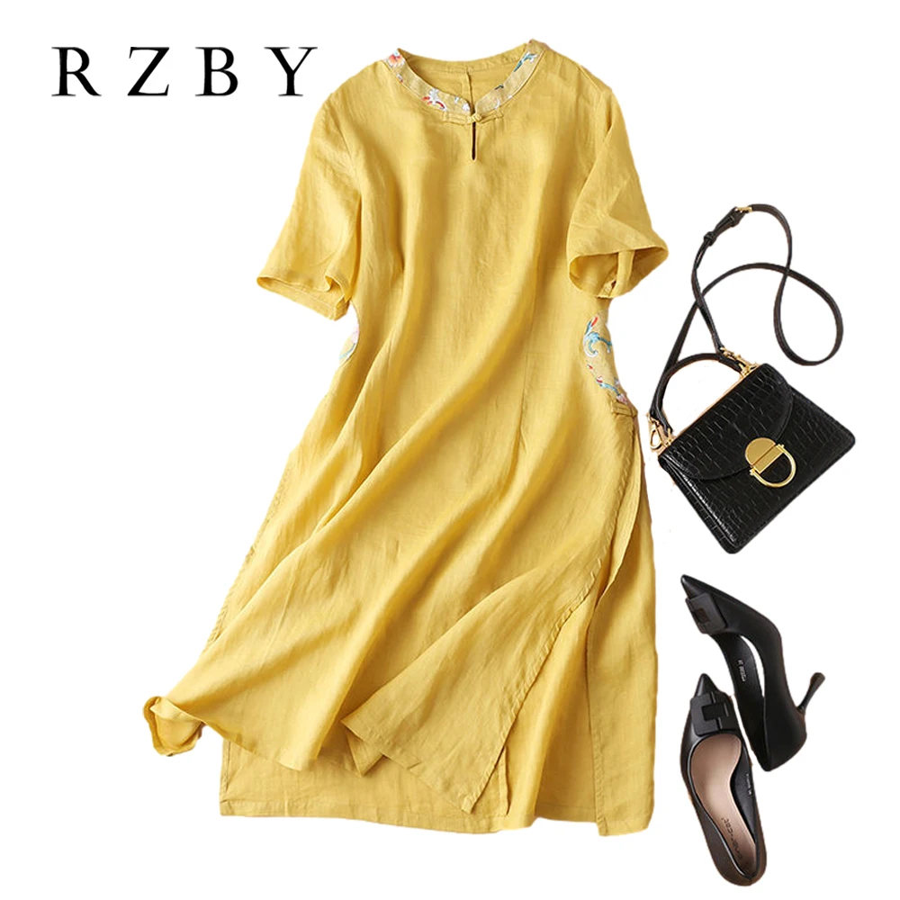 

Женское свободное платье с вышивкой, летнее винтажное платье до середины икры с коротким рукавом, индийское народное платье, RZBY476