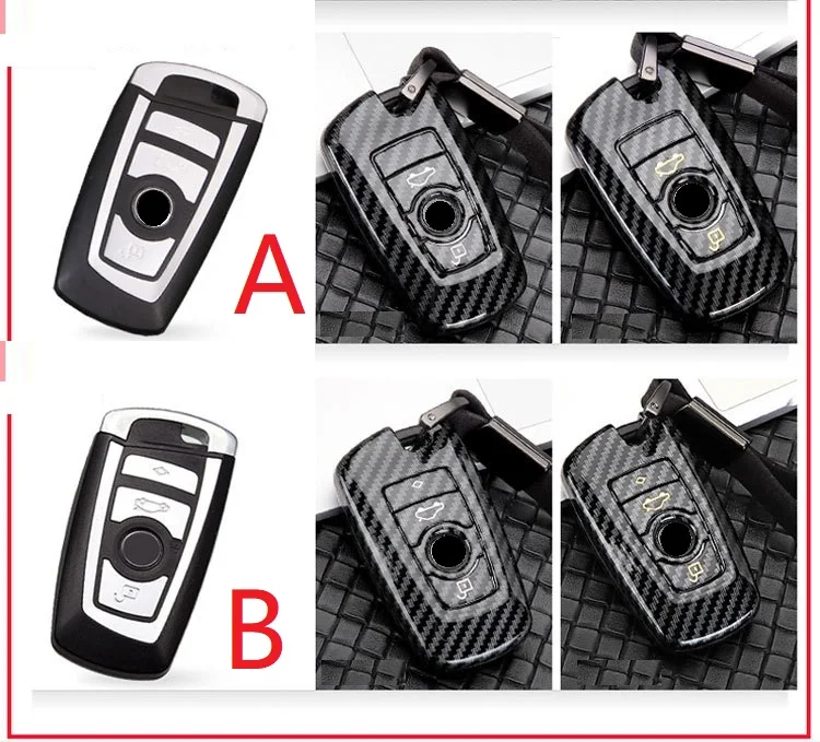

Carbon fiber ABS Car Key Case For BMW 5 X1 GT F20 F10 F30 520 525 530D E34 E46 Metal Remote Fob Protect Cover Keychain